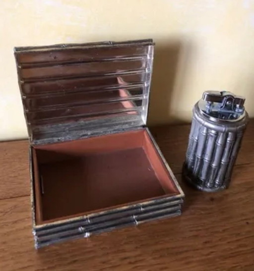 Silver Bamboo Metal Box With Lighter