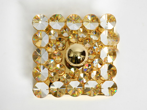 Image 1 of Fantastic small 70s Palwa brass ceiling or wall lamp with faceted crystal stones