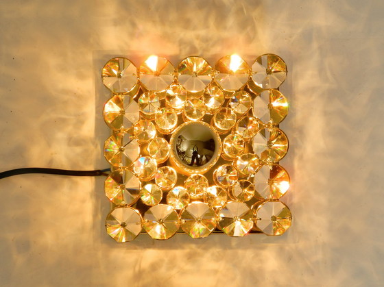 Image 1 of Fantastic small 70s Palwa brass ceiling or wall lamp with faceted crystal stones