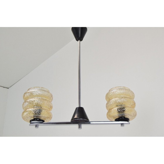 Image 1 of Lampadario vintage in vetro, cromo, metallo e plastica, Cecoslovacchia 1960