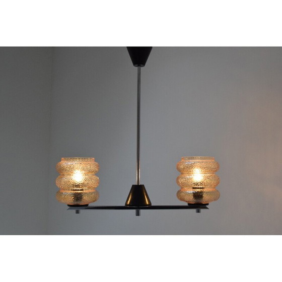Image 1 of Lampadario vintage in vetro, cromo, metallo e plastica, Cecoslovacchia 1960