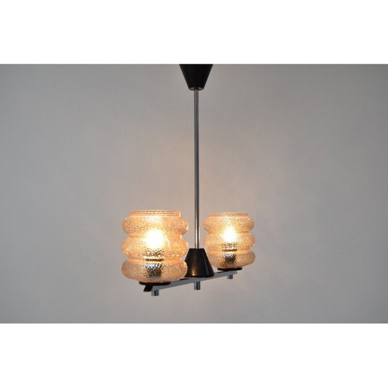 Image 1 of Lampadario vintage in vetro, cromo, metallo e plastica, Cecoslovacchia 1960