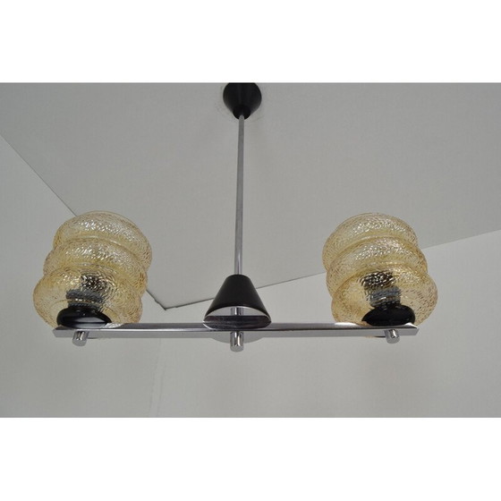 Image 1 of Lampadario vintage in vetro, cromo, metallo e plastica, Cecoslovacchia 1960