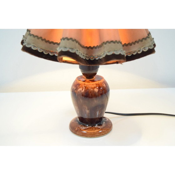 Image 1 of Lampada da tavolo vintage in ceramica e tessuto, Repubblica Ceca, anni '30