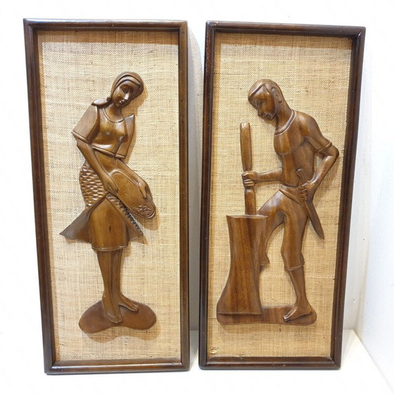 Image 1 of Pair of vintage teak photos from the Far East