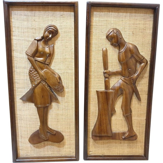 Image 1 of Pair of vintage teak photos from the Far East