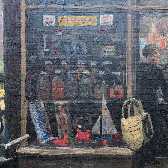 Image 1 of Vintage oil on board "Toys, sweets, stationary" by Stephen Bone