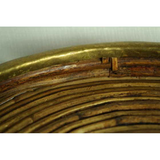 Image 1 of Round vintage tray in rattan and brass, Italy 1970