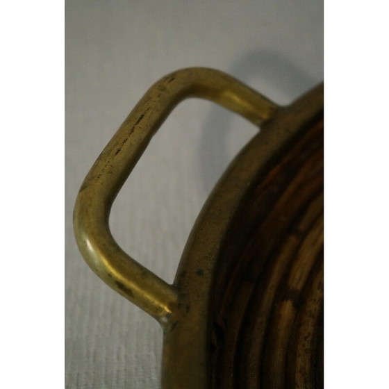 Image 1 of Round vintage tray in rattan and brass, Italy 1970