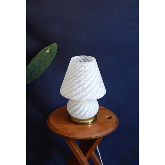 Image 1 of Vintage Bianca Swirl Murano Mushroom Lamp by Murano Vetri Italy 1970s
