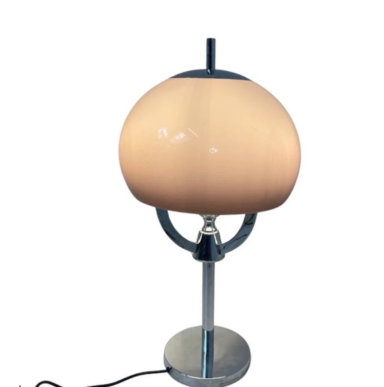 Image 1 of Mushroom table lamp - Pink acrylic shade - Chrome base and multiple sockets