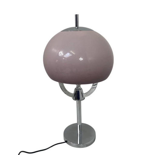Mushroom table lamp - Pink acrylic shade - Chrome base and multiple sockets