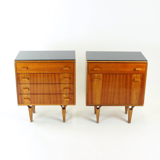 Midcentury Bedside Tables With Black Glass Top, Novy Domov, Czechoslovakia 1960S