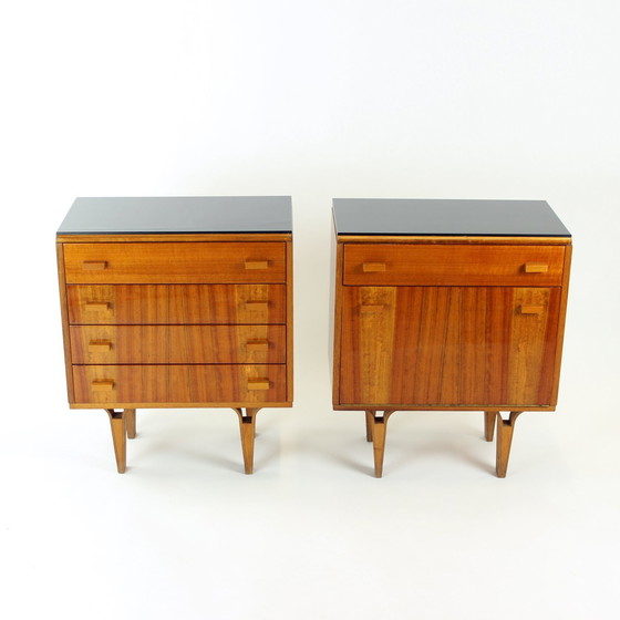 Image 1 of Midcentury Bedside Tables With Black Glass Top, Novy Domov, Czechoslovakia 1960S