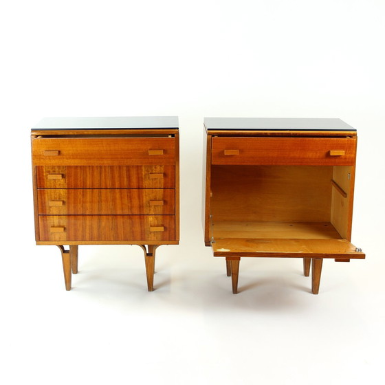 Image 1 of Midcentury Bedside Tables With Black Glass Top, Novy Domov, Czechoslovakia 1960S