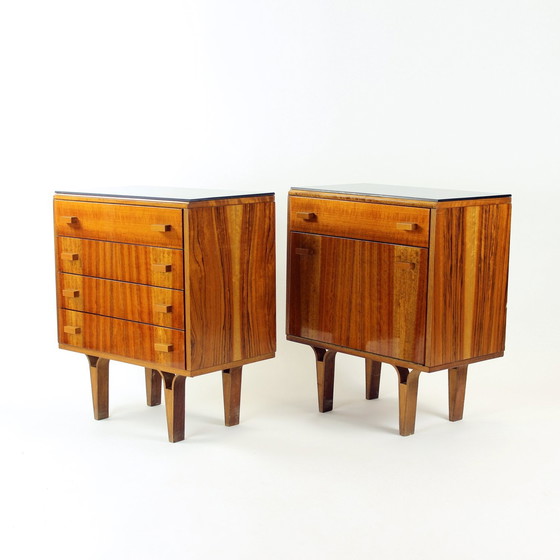 Image 1 of Midcentury Bedside Tables With Black Glass Top, Novy Domov, Czechoslovakia 1960S