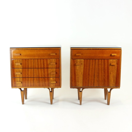 Midcentury Bedside Tables With Black Glass Top, Novy Domov, Czechoslovakia 1960S