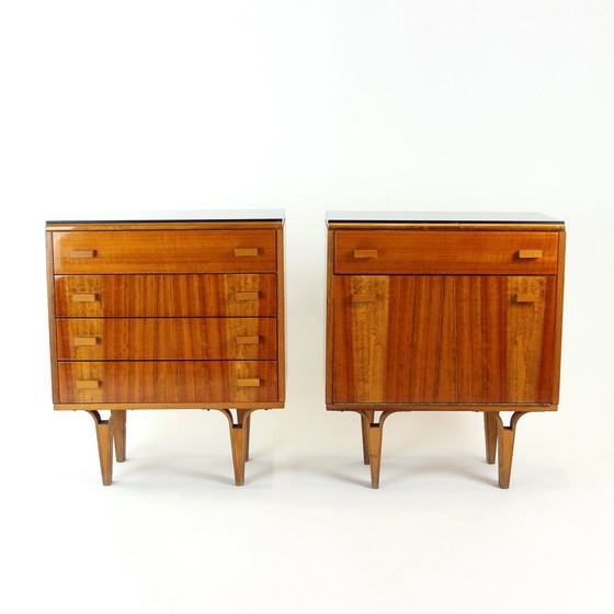 Image 1 of Midcentury Bedside Tables With Black Glass Top, Novy Domov, Czechoslovakia 1960S