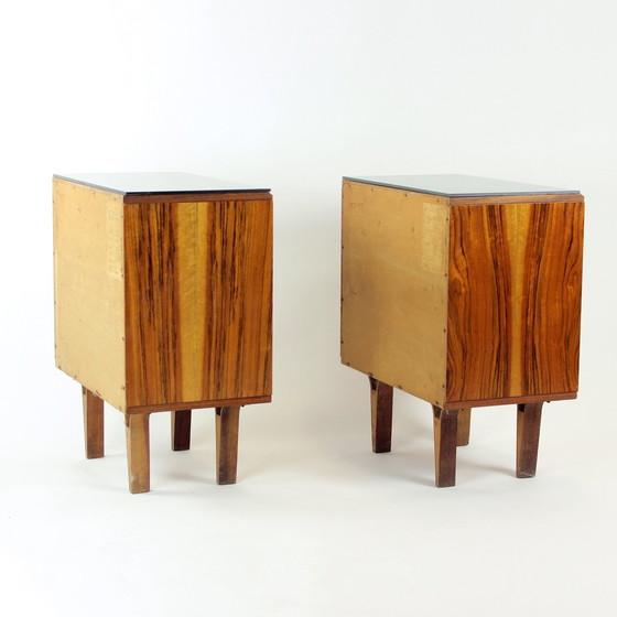 Image 1 of Midcentury Bedside Tables With Black Glass Top, Novy Domov, Czechoslovakia 1960S