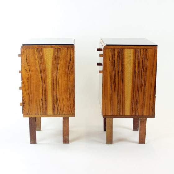 Image 1 of Midcentury Bedside Tables With Black Glass Top, Novy Domov, Czechoslovakia 1960S