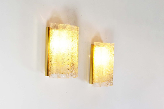 Image 1 of 2x Brass and ice glass wall lamp by Doria