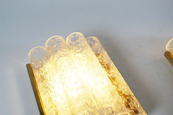 Image 1 of 2x Brass and ice glass wall lamp by Doria