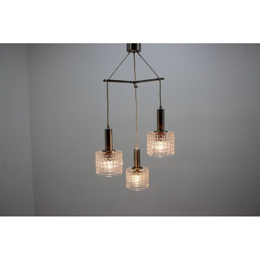 Vintage chrome glass chandelier, Germany 1970