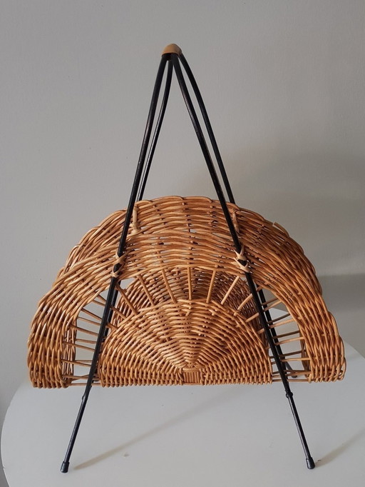 Mid-Century Wicker Magazine Rack, 1950S