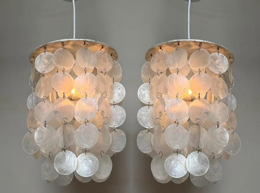 Set Of 2 Capiz Shell Lamps Pearl Opaline Shell