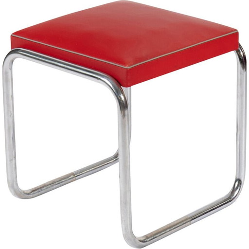 Vintage Bauhaus stool in chrome-plated steel tube and leatherette