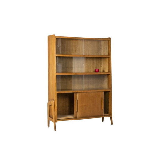 Image 1 of Libreria vintage in rovere con ante scorrevoli in vetro, 1960