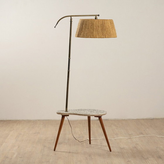 Image 1 of Vintage brass and straw rope floor lamp, France 1960s