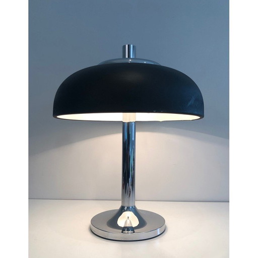 Lampada vintage in metallo cromato e laccato nero, 1950
