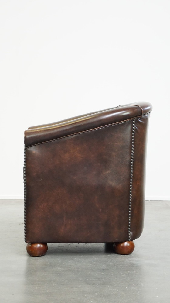 Image 1 of Beef Leather Club Chair With Spherical Legs