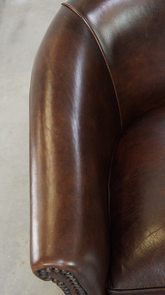 Image 1 of Beef Leather Club Chair With Spherical Legs