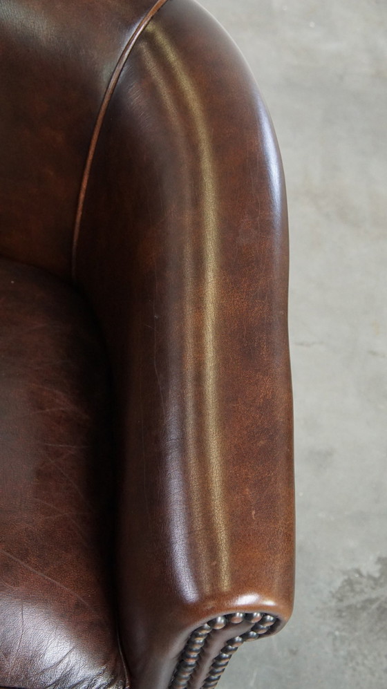 Image 1 of Beef Leather Club Chair With Spherical Legs