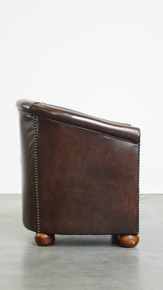 Image 1 of Beef Leather Club Chair With Spherical Legs