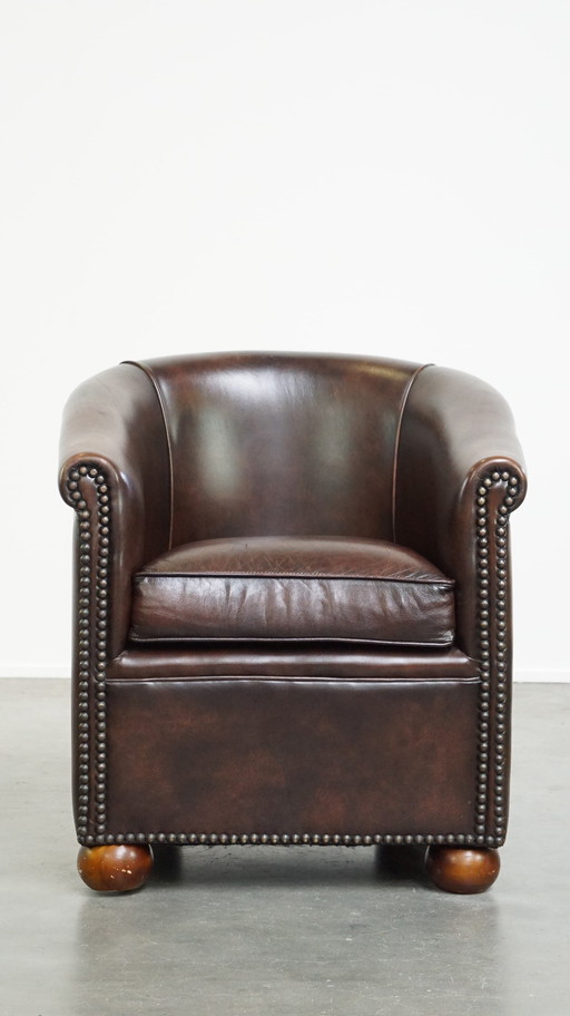 Beef Leather Club Chair With Spherical Legs