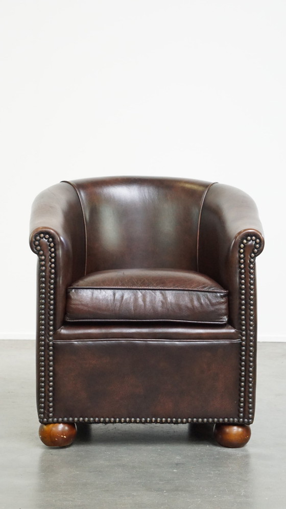 Image 1 of Beef Leather Club Chair With Spherical Legs