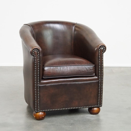 Beef Leather Club Chair With Spherical Legs