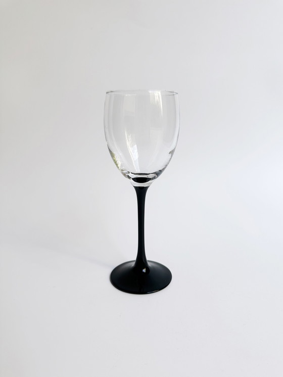 Image 1 of 6 verres à vin vintage Luminarc Domino Noir 80Er Art Déco Revival