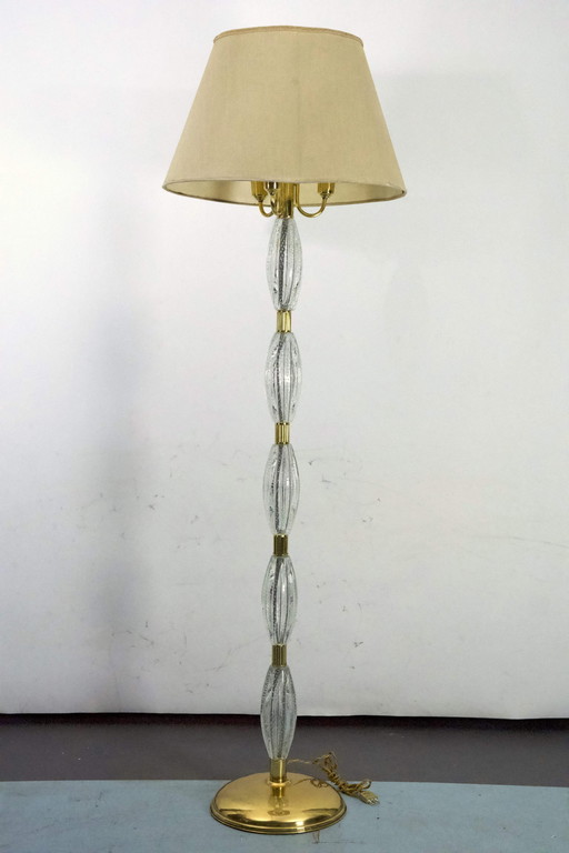 Ercole Barovier, Rare Bullicante Murano Glass And Brass Floor Lamp. Italy 1940S