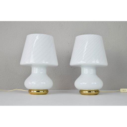 Pair of mid century Murano glass table lamps for Vetri, Italy 1960