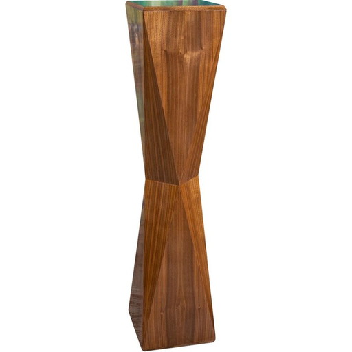 Vintage cubist pedestal in walnut veneer, 1913s