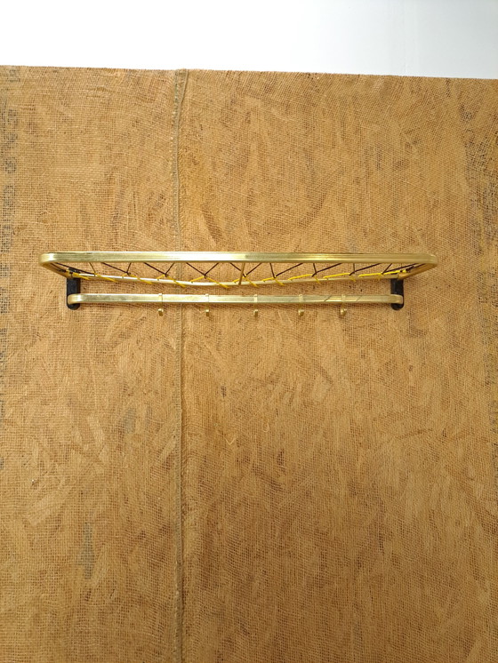 Image 1 of Train Coat Rack Gold Color With Hooks And Shelf, No. 7, Wall Coat Rack