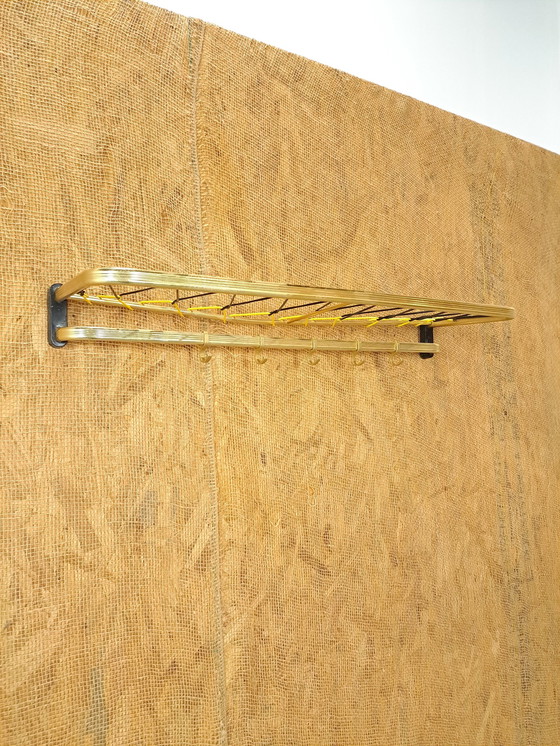 Image 1 of Train Coat Rack Gold Color With Hooks And Shelf, No. 7, Wall Coat Rack