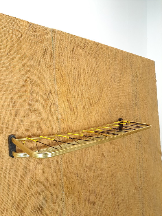 Image 1 of Train Coat Rack Gold Color With Hooks And Shelf, No. 7, Wall Coat Rack