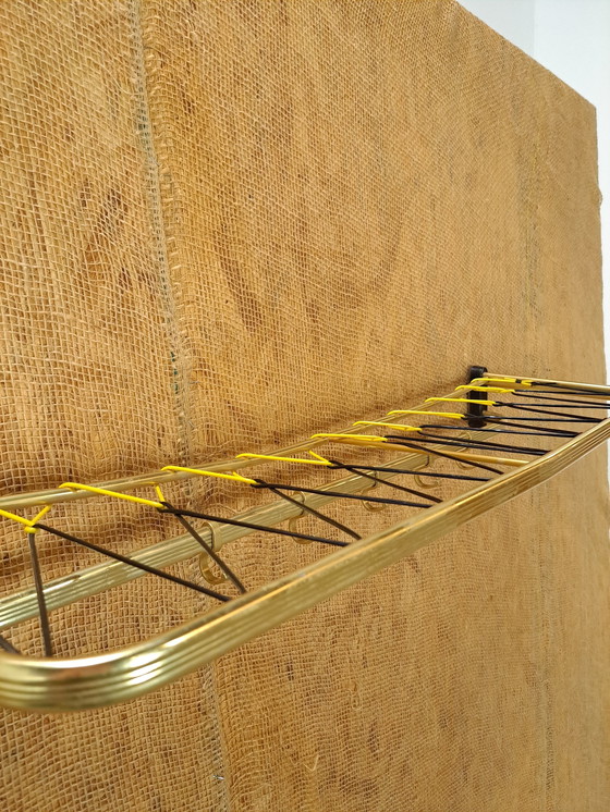 Image 1 of Train Coat Rack Gold Color With Hooks And Shelf, No. 7, Wall Coat Rack