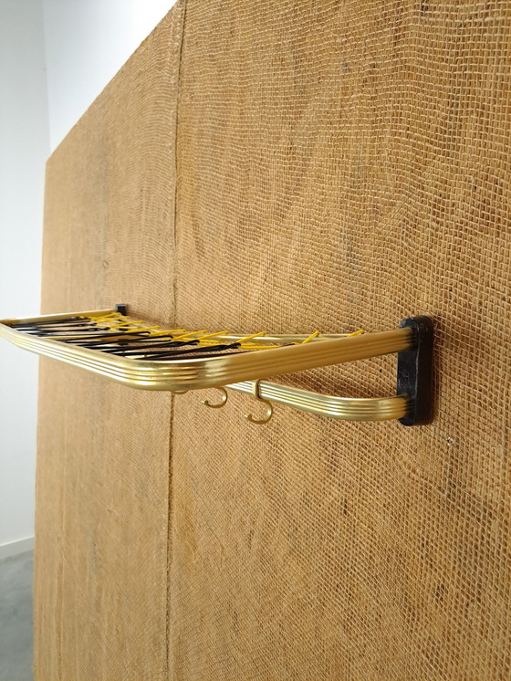 Image 1 of Train Coat Rack Gold Color With Hooks And Shelf, No. 7, Wall Coat Rack