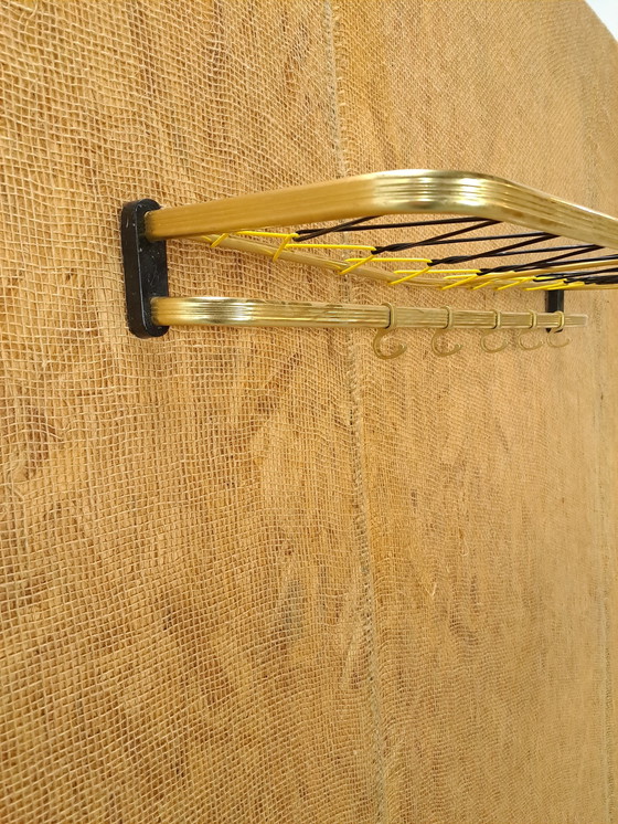 Image 1 of Train Coat Rack Gold Color With Hooks And Shelf, No. 7, Wall Coat Rack